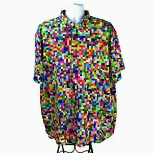 Hardaddy Multicolor Digital Check Button Front Short Sleeve Shirt Mens Size 3XL